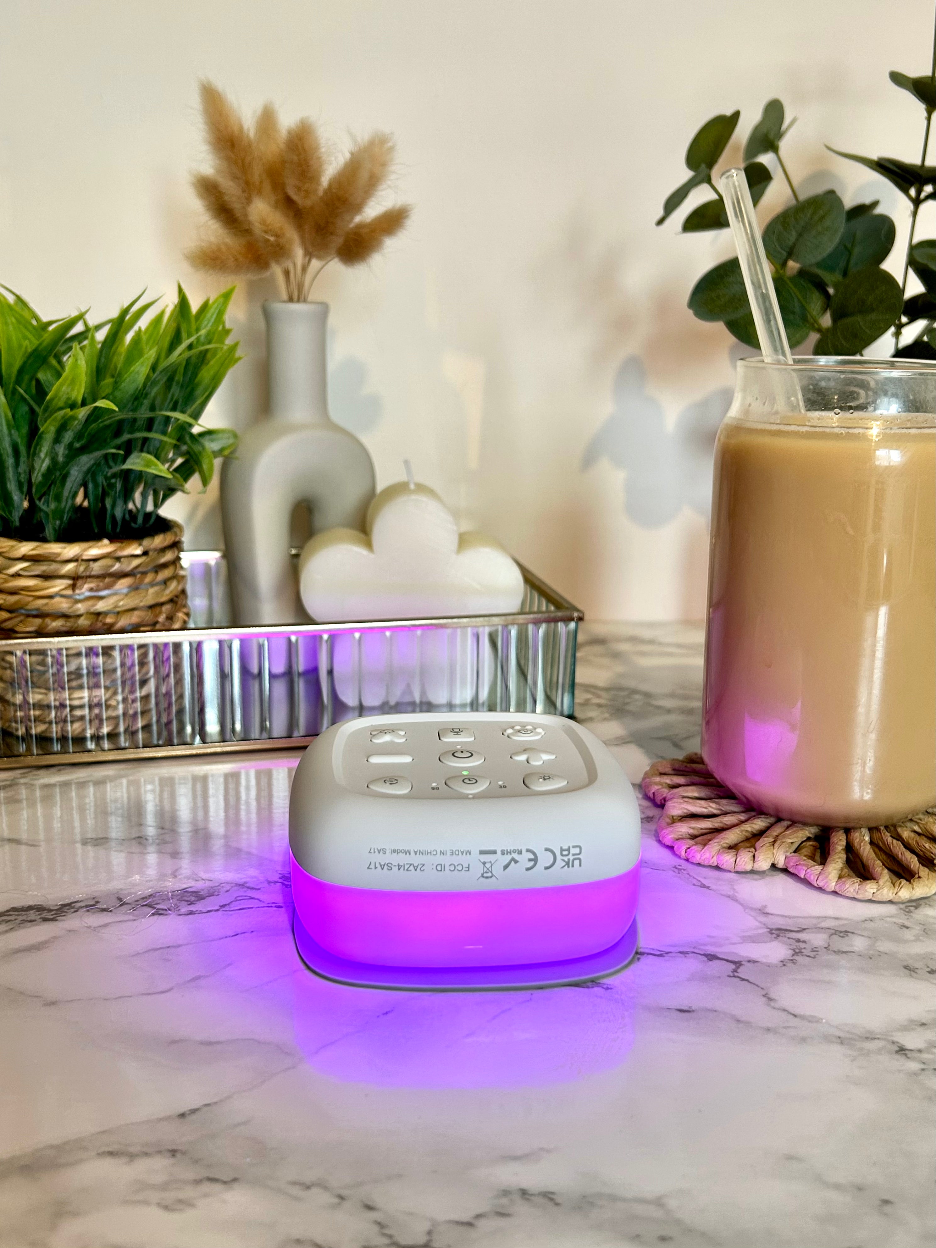 Wireless White Noise Machine, with 30 Sounds , Night Light With 7 warming colours and Recording function
