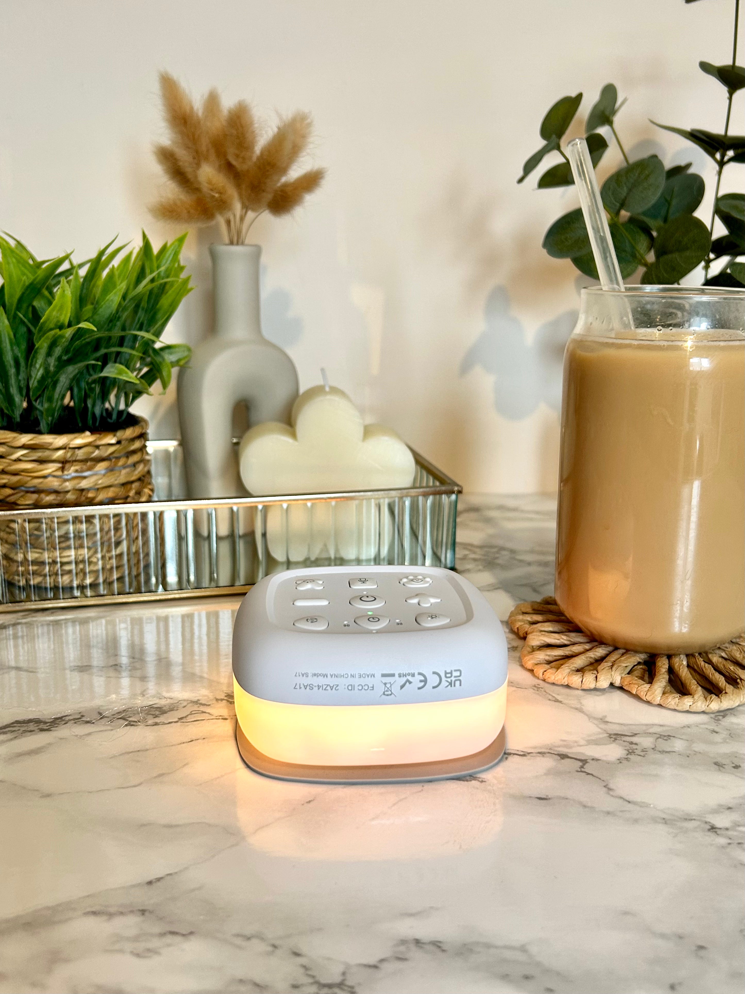 Wireless White Noise Machine, with 30 Sounds , Night Light With 7 warming colours and Recording function