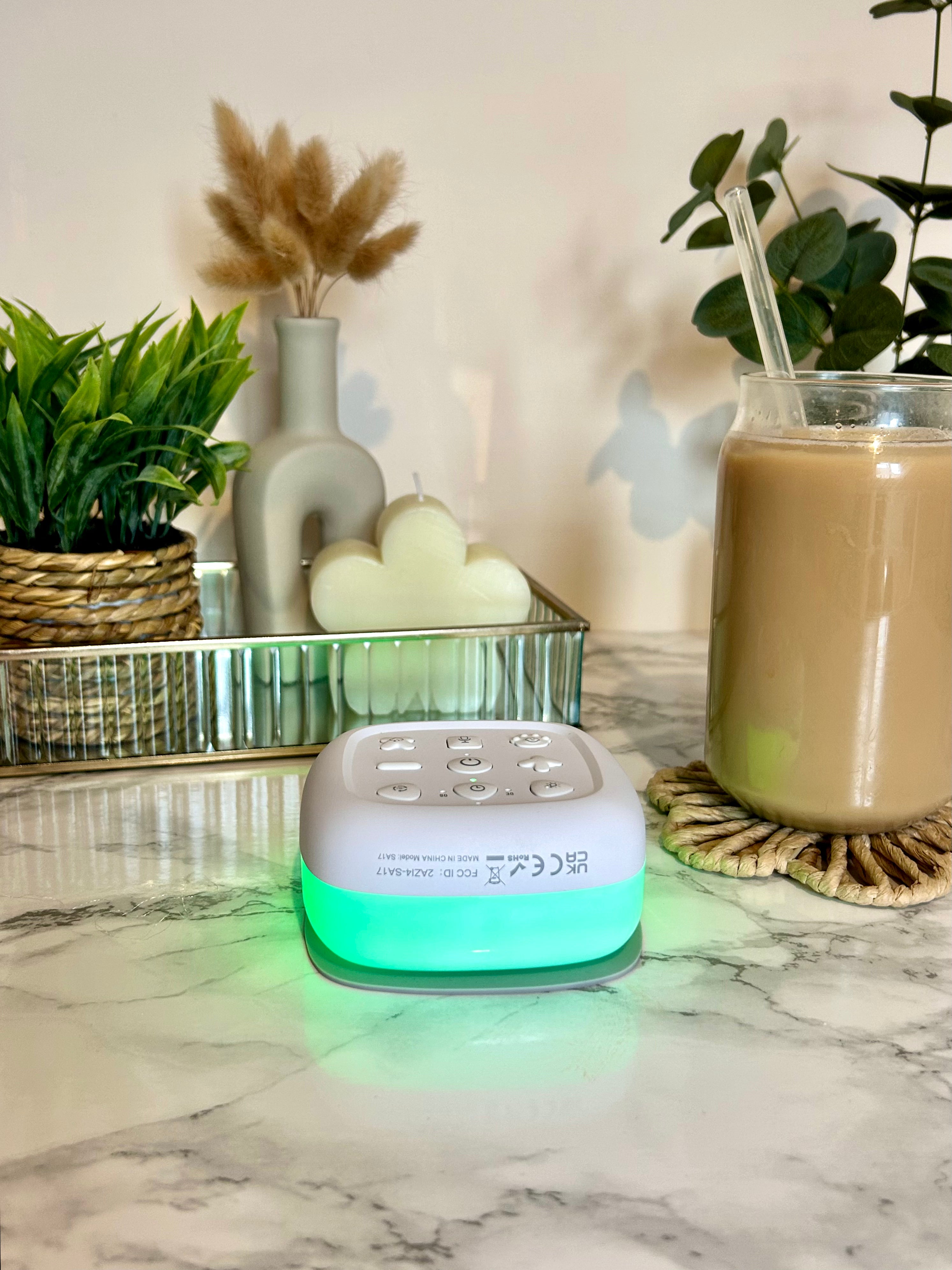 Wireless White Noise Machine, with 30 Sounds , Night Light With 7 warming colours and Recording function