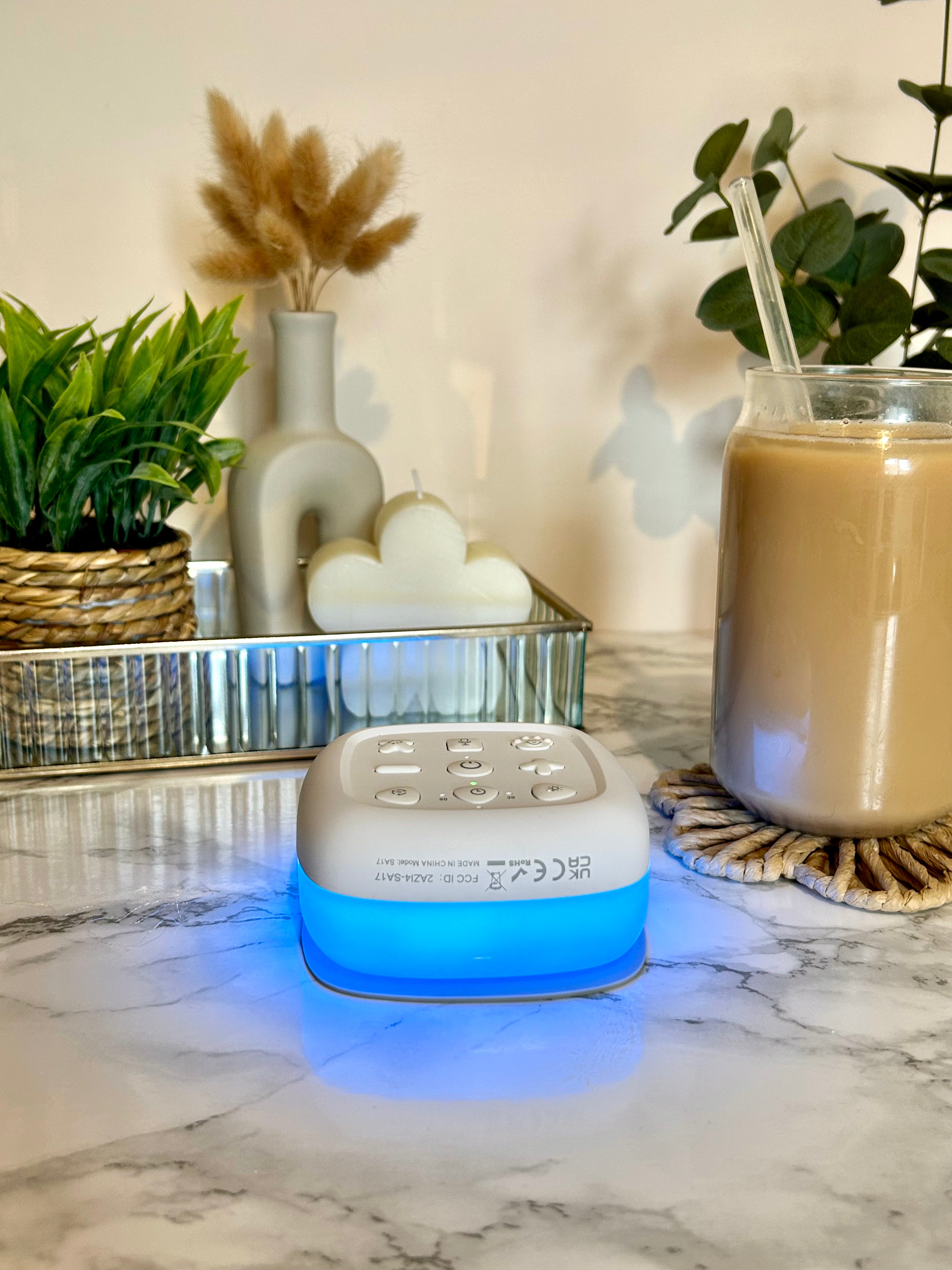 Wireless White Noise Machine, with 30 Sounds , Night Light With 7 warming colours and Recording function