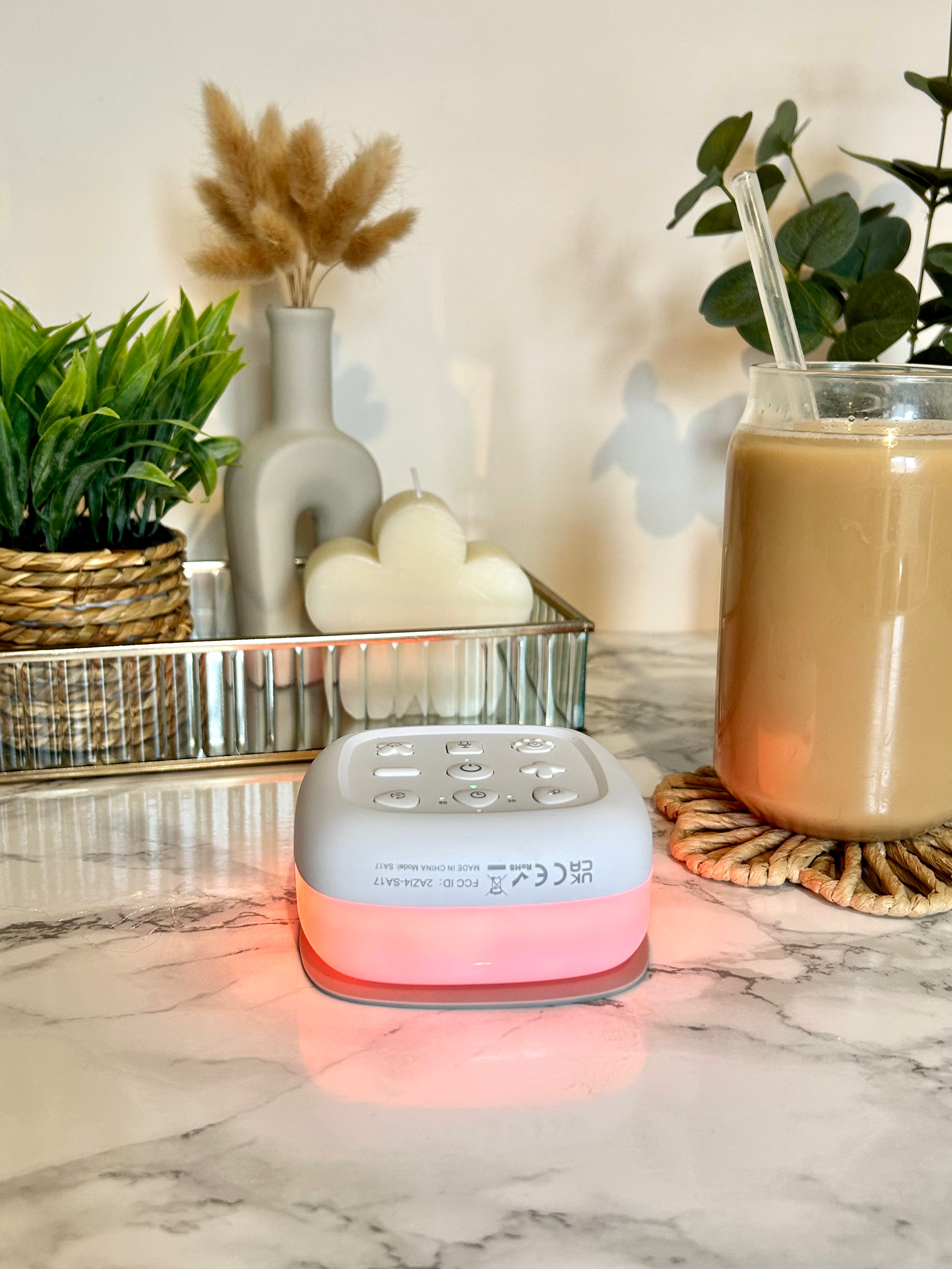 Wireless White Noise Machine, with 30 Sounds , Night Light With 7 warming colours and Recording function